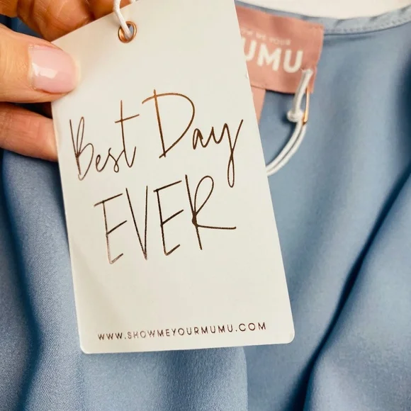 SHOW ME YOUR MUMU First Look Robe in Steel Blue Luxe satin Size Small - NWT - Picture 5 of 7